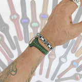 Bohemian Handcrafted Abstract Green Genuine Vegetal Leather Bracelet with Red Agate Stone Setting-Unisex Gift Fashion Jewelry Cuff Wristband
