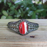 Bohemian Handcrafted Abstract Green Genuine Vegetal Leather Bracelet with Red Agate Stone Setting-Unisex Gift Fashion Jewelry Cuff Wristband