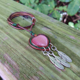 Bohemian Handcrafted Genuine Vegetal Brown Leather Necklace with Pink Cat Eye Stone-Lifestyle Unique Gift Unisex Fashion Leather Jewelry