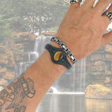 Bohemian Handcrafted Vegetal Black Leather Bracelet with Tiger Eye Stone -Unisex Gift Fashion Jewelry with Natural Stone Cuff