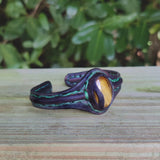 Bohemian Handcrafted Vegetal Black Leather Bracelet with Tiger Eye Stone -Unisex Gift Fashion Jewelry with Natural Stone Cuff