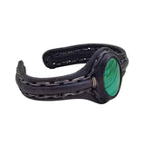 Bohemian Handcrafted Black Vegetal Leather Bracelet with Malachite Stone Setting-Unique Gift Fashion Jewelry Cuff-Wristband