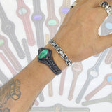 Bohemian Handcrafted Black Vegetal Leather Bracelet with Malachite Stone Setting-Unique Gift Fashion Jewelry Cuff-Wristband