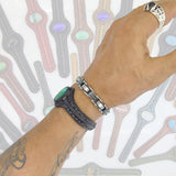 Bohemian Handcrafted Black Vegetal Leather Bracelet with Malachite Stone Setting-Unique Gift Fashion Jewelry Cuff-Wristband