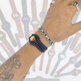 Handcrafted Genuine Vegetal Black Braided Leather Bracelet with Amber Agate Stone Setting-Unisex Gift Fashion Jewelry Cuff Wristband