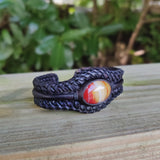 Handcrafted Genuine Vegetal Black Braided Leather Bracelet with Amber Agate Stone Setting-Unisex Gift Fashion Jewelry Cuff Wristband