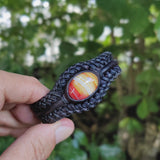 Handcrafted Genuine Vegetal Black Braided Leather Bracelet with Amber Agate Stone Setting-Unisex Gift Fashion Jewelry Cuff Wristband