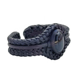 Unique Handcrafted Vegetal Black Braided Leather Bracelet with Black Agate Stone Setting-Unique Gift Fashion Jewelry Cuff-Wristband