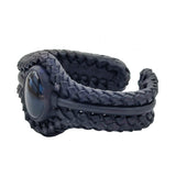 Unique Handcrafted Vegetal Black Braided Leather Bracelet with Black Agate Stone Setting-Unique Gift Fashion Jewelry Cuff-Wristband