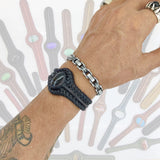 Unique Handcrafted Vegetal Black Braided Leather Bracelet with Black Agate Stone Setting-Unique Gift Fashion Jewelry Cuff-Wristband