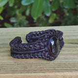 Unique Handcrafted Vegetal Black Braided Leather Bracelet with Black Agate Stone Setting-Unique Gift Fashion Jewelry Cuff-Wristband