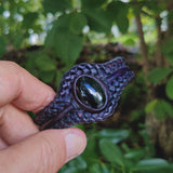 Unique Handcrafted Vegetal Black Braided Leather Bracelet with Black Agate Stone Setting-Unique Gift Fashion Jewelry Cuff-Wristband