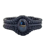 Unique Handcrafted Vegetal Black Braided Leather Bracelet with Black Agate Stone Setting-Unique Gift Fashion Jewelry Cuff-Wristband