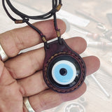 Handcrafted Genuine Vegetal Leather Necklace with Evil Eye Motif-Unique Lifestyle Gift Unisex Fashion Leather Jewelry