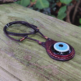 Handcrafted Genuine Vegetal Leather Necklace with Evil Eye Motif-Unique Lifestyle Gift Unisex Fashion Leather Jewelry