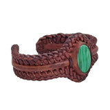 Bohemian Handcrafted Vegetal Brown Braided Leather Bracelet with Malachite Stone Setting-Unique Gift Fashion Jewelry Cuff-Wristband