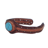 Unique Handcrafted Genuine Brown Vegetal Leather Bracelet with Firuze Stone Setting-Unisex Gift Fashion Jewelry Cuff Wristband