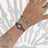Unique Handcrafted Genuine Brown Vegetal Leather Bracelet with Firuze Stone Setting-Unisex Gift Fashion Jewelry Cuff Wristband