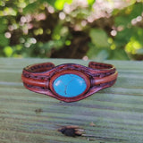 Unique Handcrafted Genuine Brown Vegetal Leather Bracelet with Firuze Stone Setting-Unisex Gift Fashion Jewelry Cuff Wristband