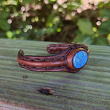 Unique Handcrafted Genuine Brown Vegetal Leather Bracelet with Firuze Stone Setting-Unisex Gift Fashion Jewelry Cuff Wristband