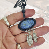 Boho Handcrafted Genuine Vegetal Leather Necklace with Sodalite Stone-Unique Unisex Gift Fashion Jewelry