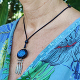 Boho Handcrafted Genuine Vegetal Leather Necklace with Sodalite Stone-Unique Unisex Gift Fashion Jewelry