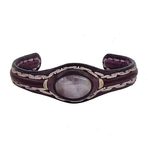 Bohemian Handcrafted Genuine Brown Vegetal Leather Bracelet with White Agate Stone Setting-Lifestyle Unisex Gift Fashion Jewelry Wristband