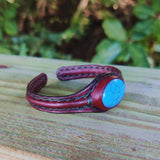 Handcrafted Genuine Maroon Vegetal Leather Bracelet with Firuze Stone-Unisex Gift Fashion Jewelry Natural Stone Cuff Wristband