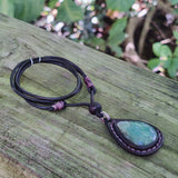 Bohemian Unique  Handcrafted Vegetal Brown Leather Necklace with Green Agate Stone-Lifestyle Unique Gift Unisex Fashion Leather Jewelry