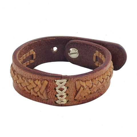 Unique  Large Handcrafted Genuine Brown Vegetal Leather Cuff with Braiding -Lifestyle Unique Gift Fashion Jewelry Bracelet