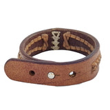 Unique  Large Handcrafted Genuine Brown Vegetal Leather Cuff with Braiding -Lifestyle Unique Gift Fashion Jewelry Bracelet