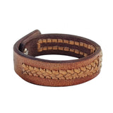 Unique  Large Handcrafted Genuine Brown Vegetal Leather Cuff with Braiding -Lifestyle Unique Gift Fashion Jewelry Bracelet