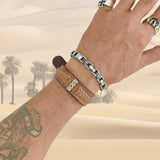 Unique  Large Handcrafted Genuine Brown Vegetal Leather Cuff with Braiding -Lifestyle Unique Gift Fashion Jewelry Bracelet