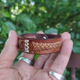 Unique  Large Handcrafted Genuine Brown Vegetal Leather Cuff with Braiding -Lifestyle Unique Gift Fashion Jewelry Bracelet