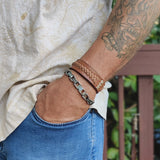 Unique  Large Handcrafted Genuine Brown Vegetal Leather Cuff with Braiding -Lifestyle Unique Gift Fashion Jewelry Bracelet