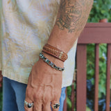 Unique  Large Handcrafted Genuine Brown Vegetal Leather Cuff with Braiding -Lifestyle Unique Gift Fashion Jewelry Bracelet