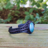 Unique Handcrafted Vegetal Black Leather Bracelet with Green Agate Stone-Unisex Gift Fashion Jewelry with Naturel Stone Cuff
