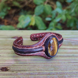 Bohemian Unique Handcrafted Vegetal Black and Brown Leather Bracelet with Tiger Eye Stone-Unisex Gift Fashion Jewelry Wristband Cuff