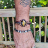Bohemian Unique Handcrafted Vegetal Black and Brown Leather Bracelet with Tiger Eye Stone-Unisex Gift Fashion Jewelry Wristband Cuff