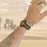 Handcrafted Genuine Vegetal Black and Brown Braided Leather Bracelet with Amber Agate Stone Setting-Unisex Gift Fashion Jewelry Wristband