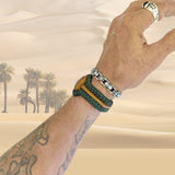 Handcrafted Genuine Vegetal Black and Brown Braided Leather Bracelet with Amber Agate Stone Setting-Unisex Gift Fashion Jewelry Wristband