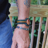 Handcrafted Genuine Vegetal Black and Brown Braided Leather Bracelet with Amber Agate Stone Setting-Unisex Gift Fashion Jewelry Wristband