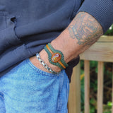 Handcrafted Genuine Vegetal Black and Brown Braided Leather Bracelet with Amber Agate Stone Setting-Unisex Gift Fashion Jewelry Wristband
