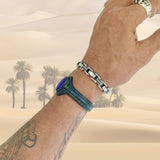 Handcrafted Genuine Blue Vegetal Leather Bracelet with Blue Cat Eye Stone Setting-Unisex Gift Fashion Jewelry Cuff-Wristband