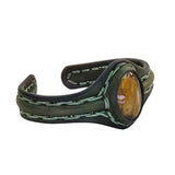 Bohemian Unique Handcrafted Vegetal Green Leather Bracelet with Tiger Eye Stone-Unisex Gift Fashion Jewelry Wristband Cuff