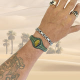 Bohemian Unique Handcrafted Vegetal Green Leather Bracelet with Tiger Eye Stone-Unisex Gift Fashion Jewelry Wristband Cuff