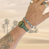 Bohemian Unique Handcrafted Vegetal Green Leather Bracelet with Tiger Eye Stone-Unisex Gift Fashion Jewelry Wristband Cuff