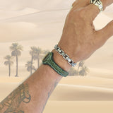 Bohemian Unique Handcrafted Vegetal Green Leather Bracelet with Tiger Eye Stone-Unisex Gift Fashion Jewelry Wristband Cuff
