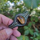 Bohemian Unique Handcrafted Vegetal Green Leather Bracelet with Tiger Eye Stone-Unisex Gift Fashion Jewelry Wristband Cuff