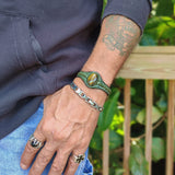 Bohemian Unique Handcrafted Vegetal Green Leather Bracelet with Tiger Eye Stone-Unisex Gift Fashion Jewelry Wristband Cuff